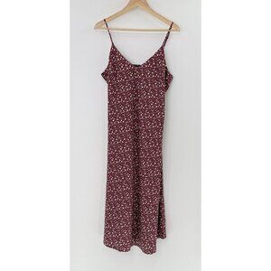 Forever 21 Women’s Maroon Floral‎ Satin Slip Dress Sz XL Cottagecore Boho Event